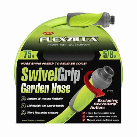 FLEXZILLA SwivelGrip Garden Hose, 5/8 in, 75 ft L, GHT, Polymer, Green HFZG575YWS